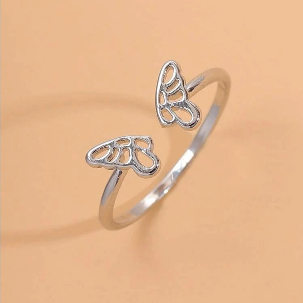 🎉 New Open Butterfly Adjustable Silver Plated Ring
